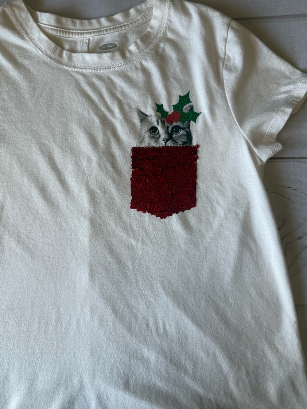 Old Navy Cream Short-Sleeve Tee with Gold Flip Sequin Pocket size XL (14) - Picture 5 of 6